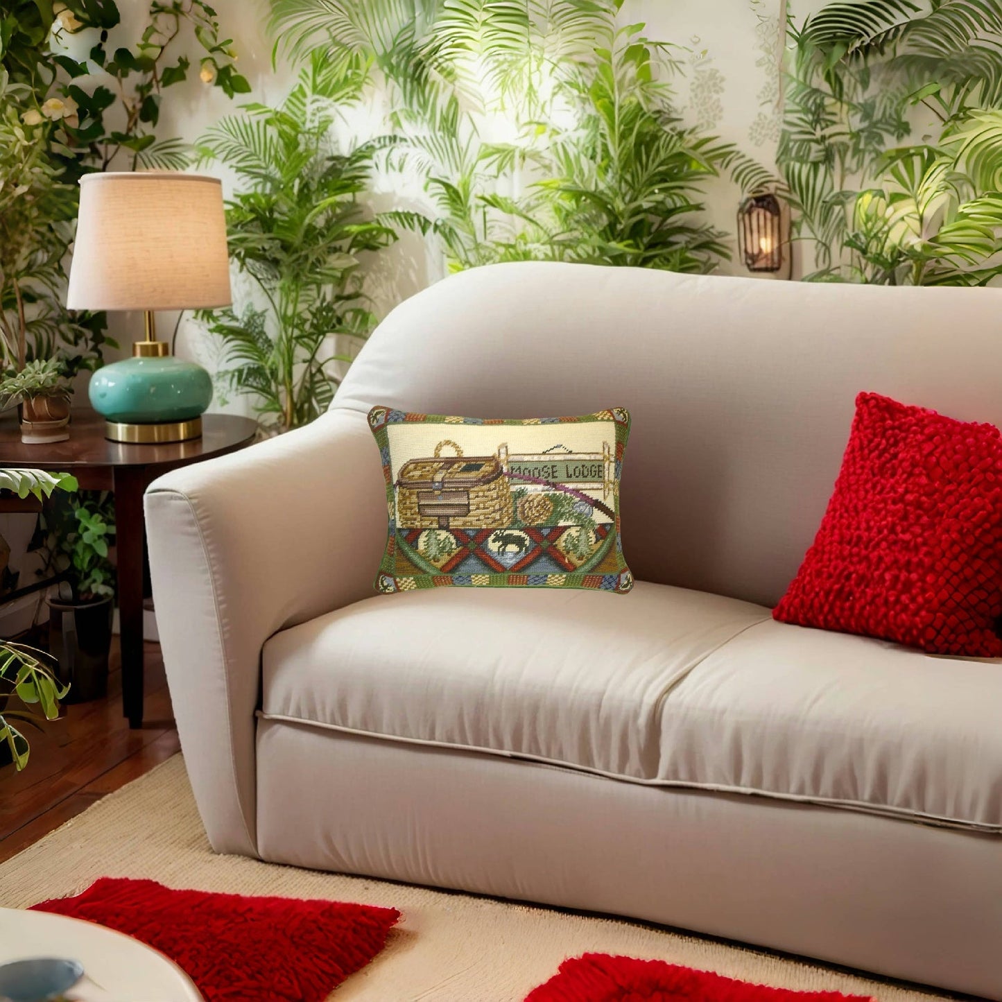 Handmade Wool Needlepoint Pillow Cover - Decorative Throw Cushion Cover - Vintage Floral Embroidery Design Laurie Kosgaden designMoose Lodge