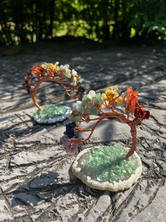 Chakra Crystal Tree Set of 2 : Gemstone Bonsai for Meditation Decor