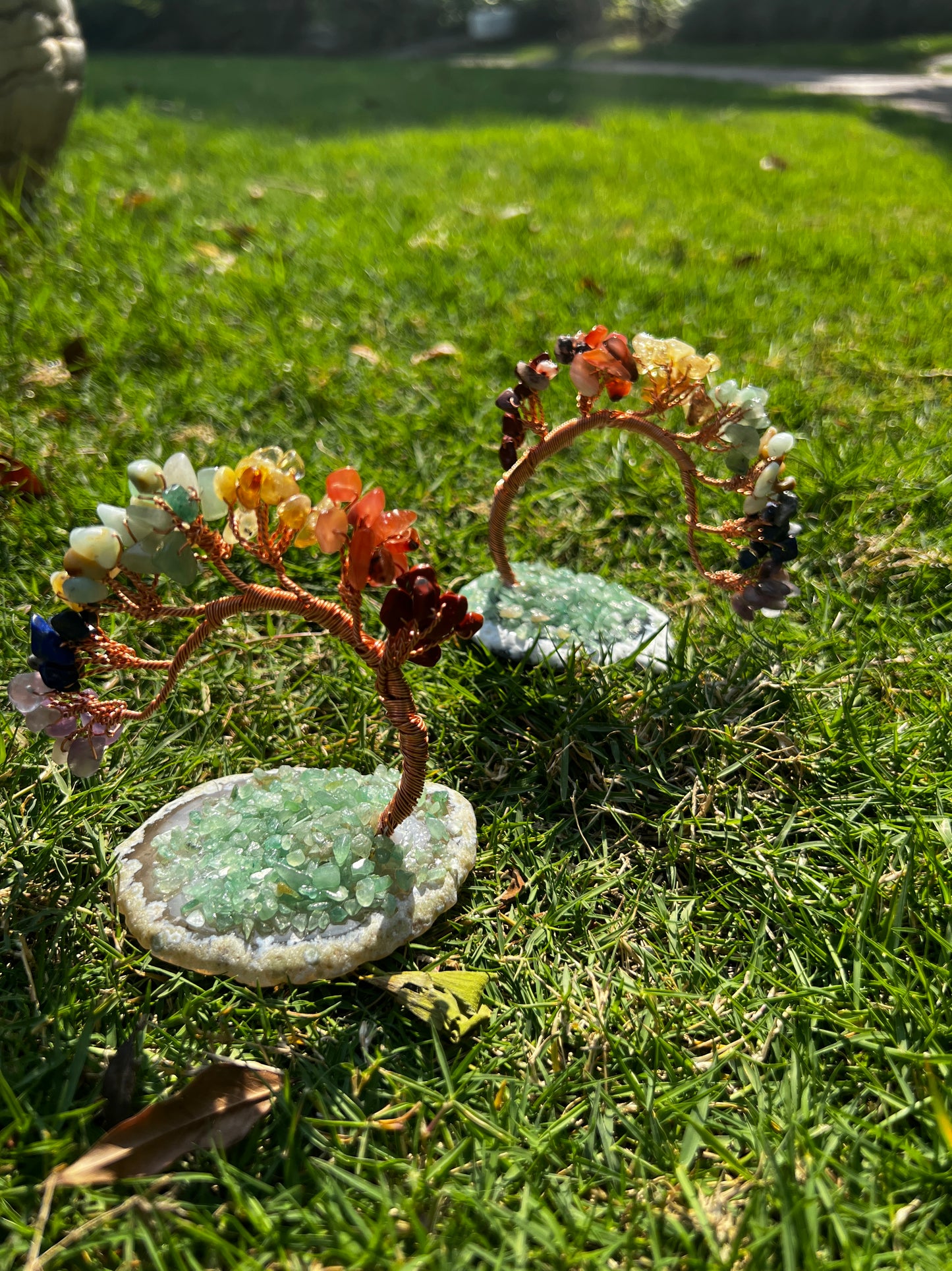 Chakra Crystal Tree Set of 2 : Gemstone Bonsai for Meditation Decor