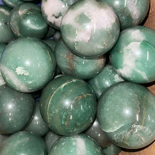 Green Aventurine Sphere 3” with Wooden Stand & Info Card – Heart Chakra Crystal, Luck Stone, Meditation Ball, Gift for Her/Him