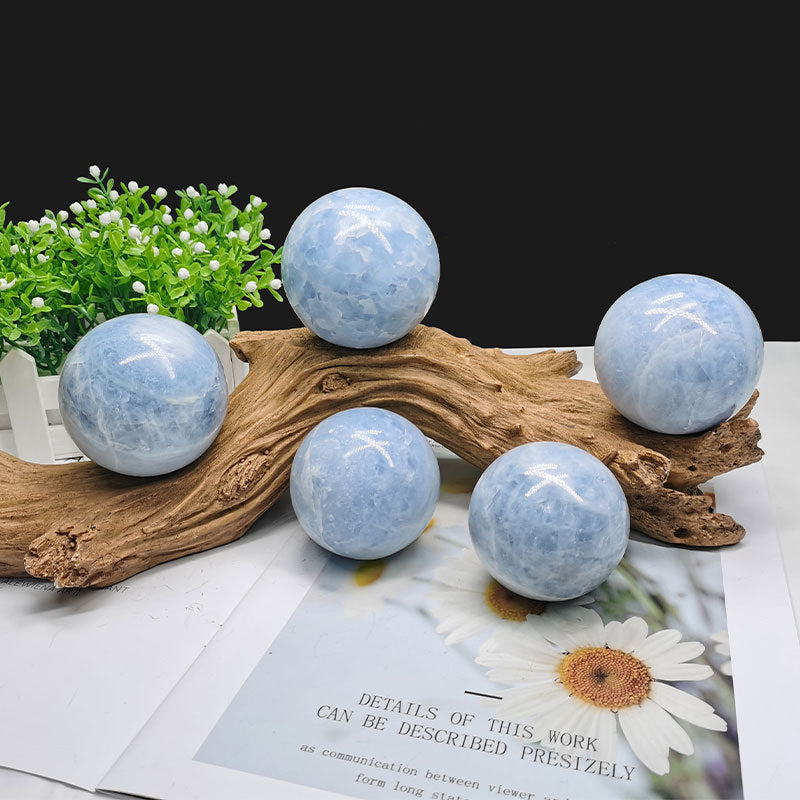 3” Polished Blue Celestite Crystal Sphere – Natural Celestine Ball for Peaceful Energy, Meditation & Home Déc