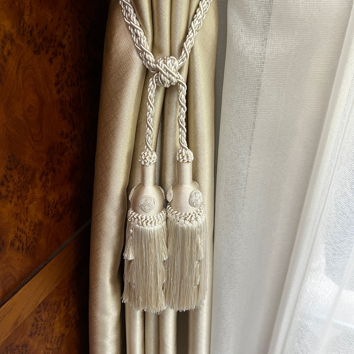 2 Pack Luxury Double Tassel Curtain Tieback, 23.62 in Total Length – Handcrafted Decorative Rope Holdback for Drapes and Home Décor  E3558