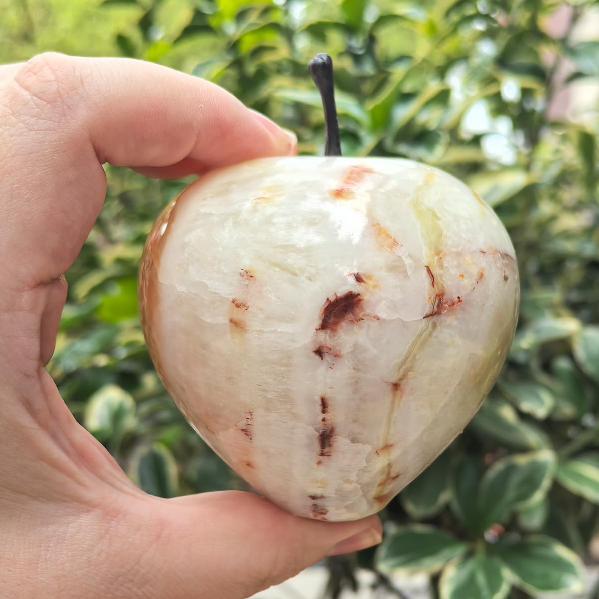 3-Inch Afghan Jade Apple Carving – Handcrafted Natural Stone Sculpture for Home Décor, Desk Display, and Gift Collection