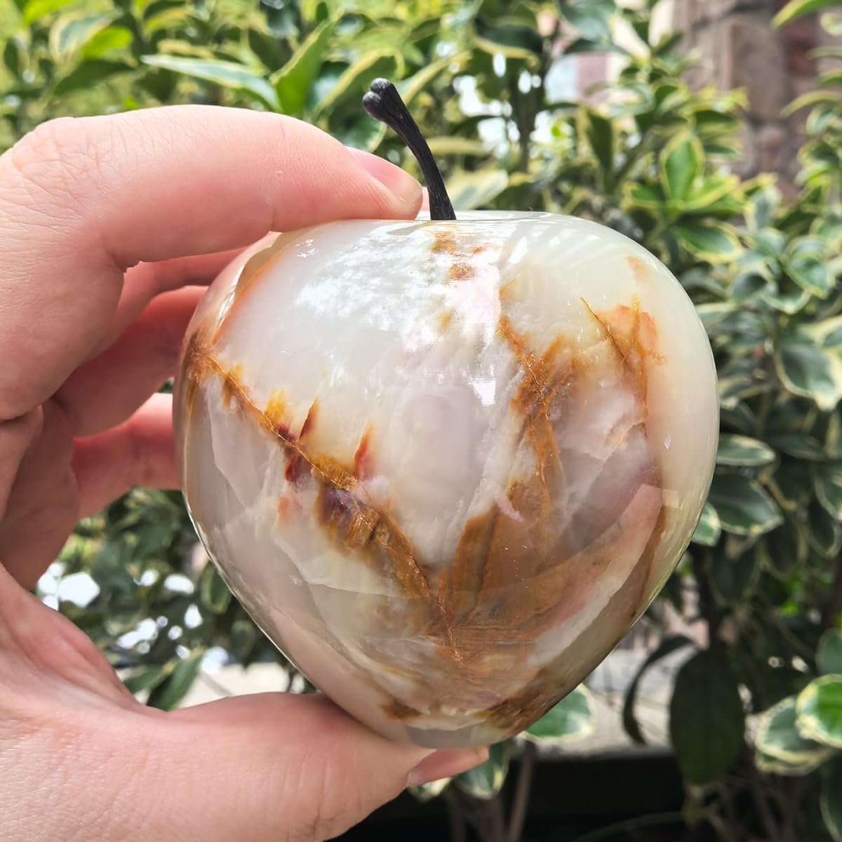 3-Inch Afghan Jade Apple Carving – Handcrafted Natural Stone Sculpture for Home Décor, Desk Display, and Gift Collection