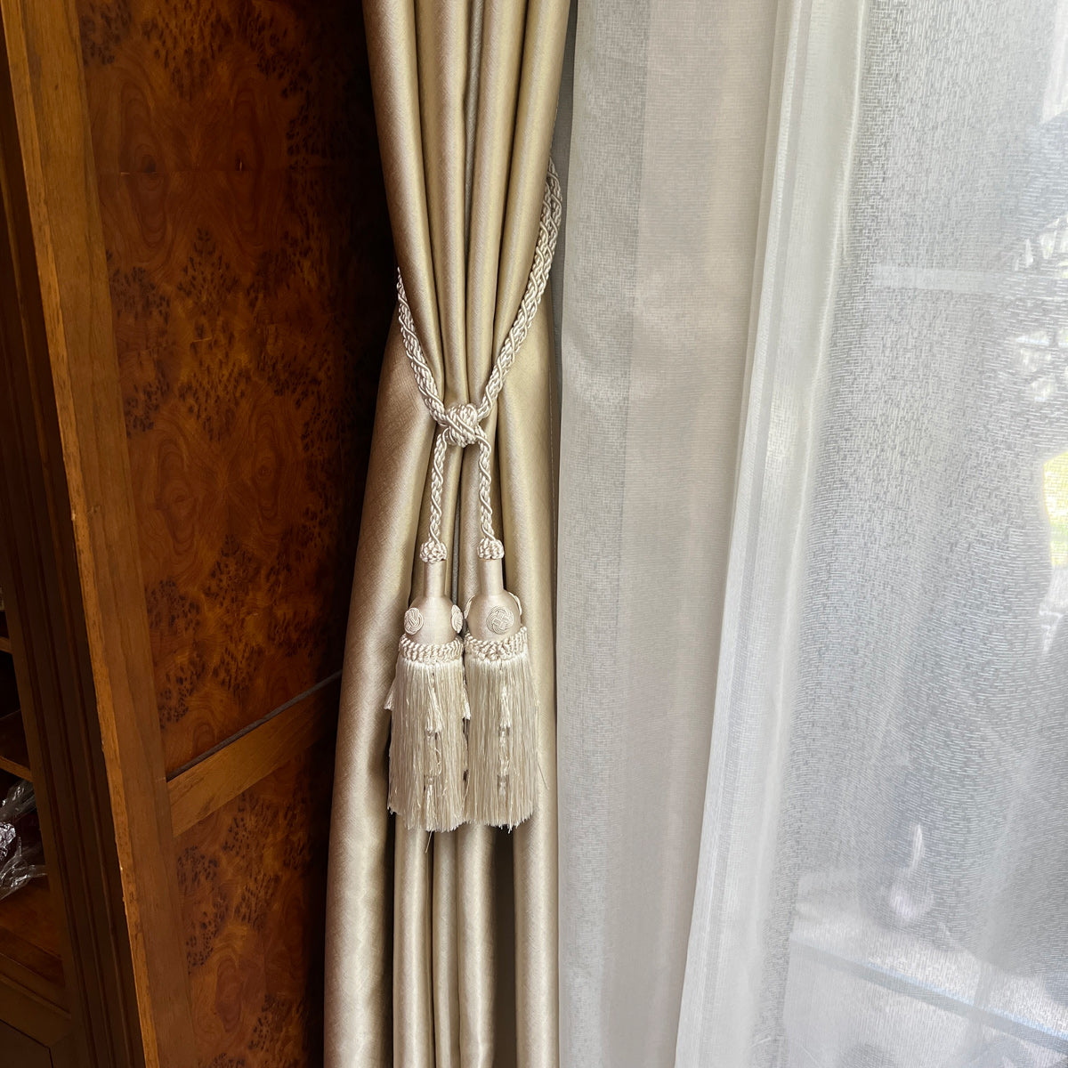 2 Pack Luxury Double Tassel Curtain Tieback, 23.62 in Total Length – Handcrafted Decorative Rope Holdback for Drapes and Home Décor  E3558