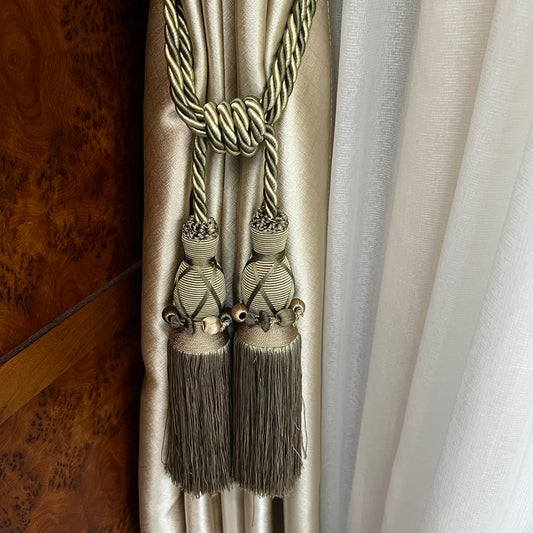 2 Pack Luxury Double Tassel Curtain Tieback, 28 in Total Length – Handcrafted Decorative Rope Holdback for Drapes & Home Interior Styling  E2530