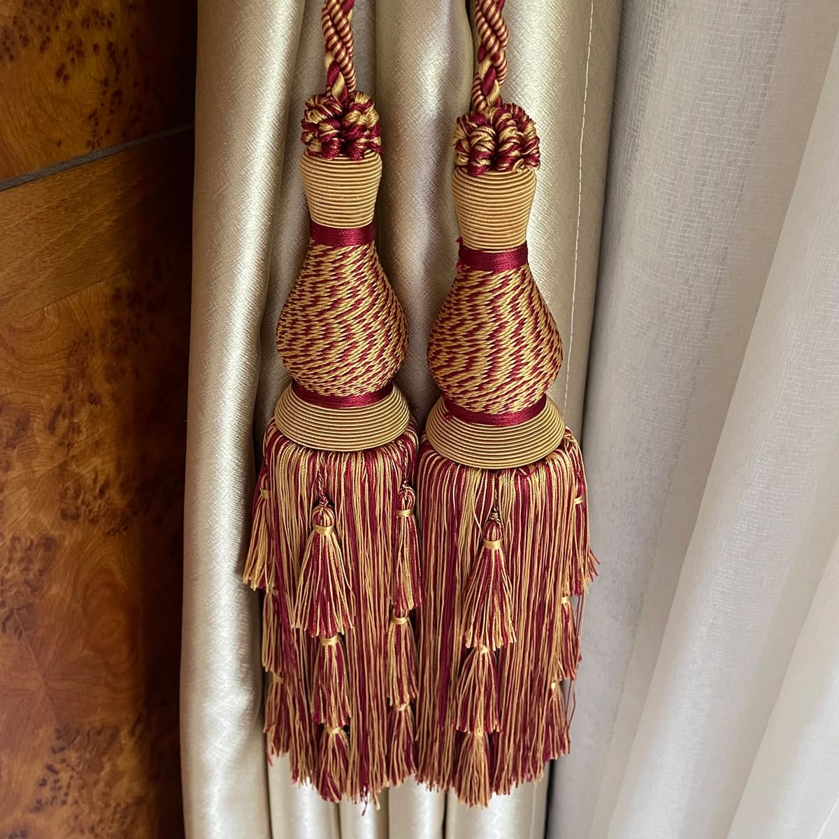 2 Pack Luxury Double Tassel Curtain Tieback, 30 in Total Length – Handcrafted Decorative Rope Holdback for Drapes and Home Interior Styling E2402