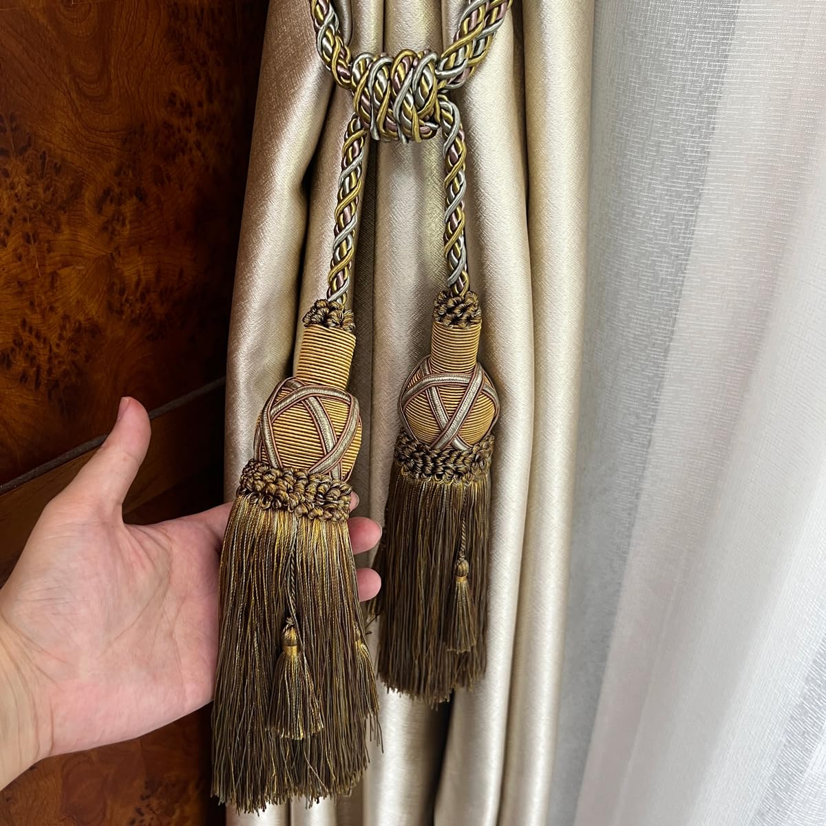 2 Pack Luxury Double Tassel Curtain Tieback, 26 in Total Length – Handcrafted Decorative Rope Holdback for Drapes & Home Interior Styling E1808