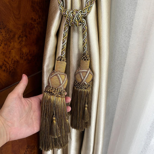 2 Pack Luxury Double Tassel Curtain Tieback, 26 in Total Length – Handcrafted Decorative Rope Holdback for Drapes & Home Interior Styling E1808