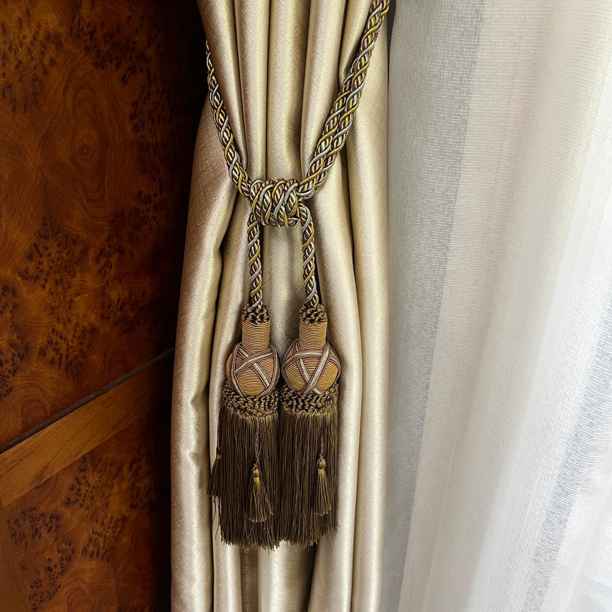 2 Pack Luxury Double Tassel Curtain Tieback, 26 in Total Length – Handcrafted Decorative Rope Holdback for Drapes & Home Interior Styling E1808