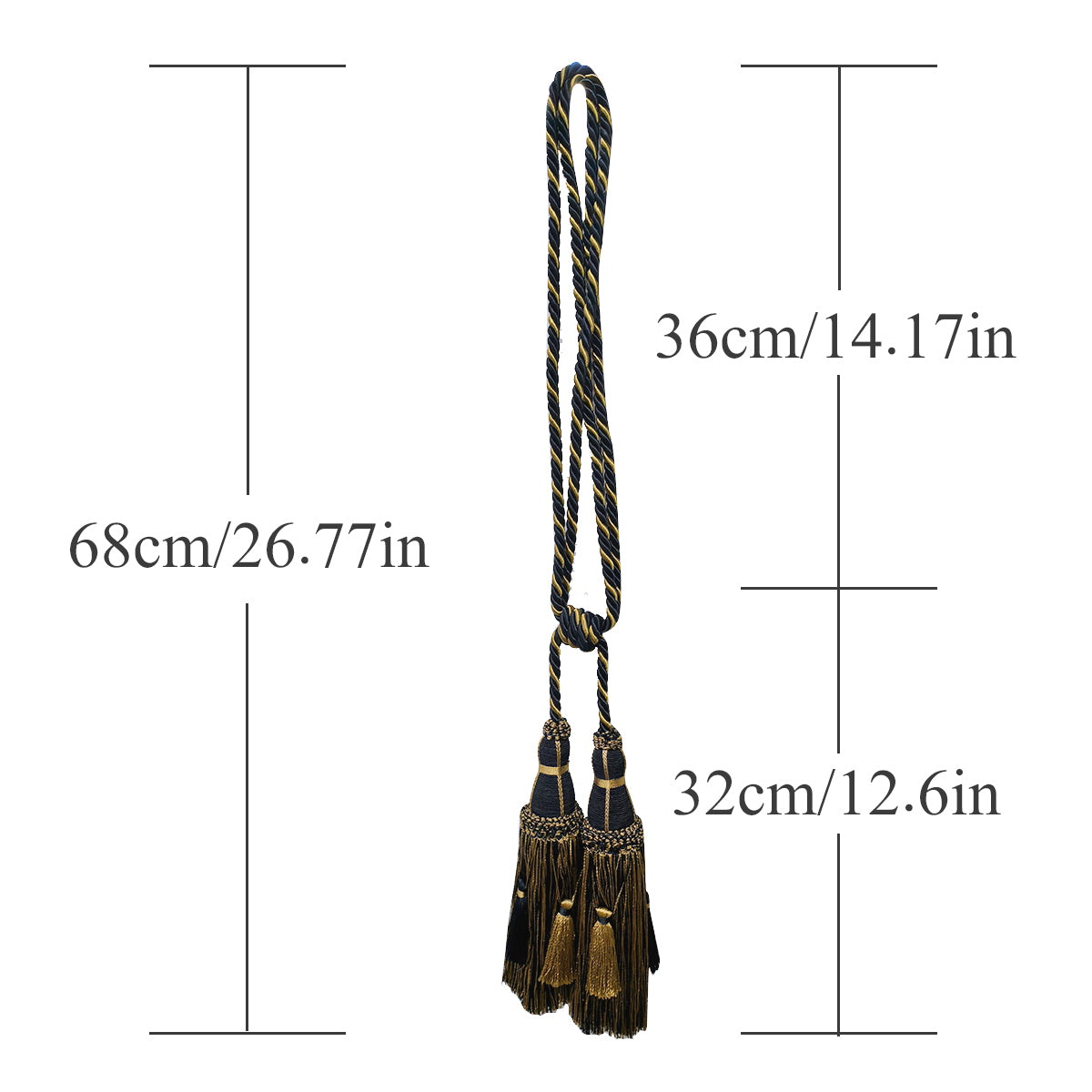 2 Pack Luxury Double Tassel Curtain Tieback, 27 in Total Length – Handcrafted Decorative Rope Holdback for Drapes, Curtains, and Home Décor E97187