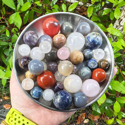 Mixed Crystal Mini Spheres: Healing Gemstone Balls for Grids, Decor, Gifts