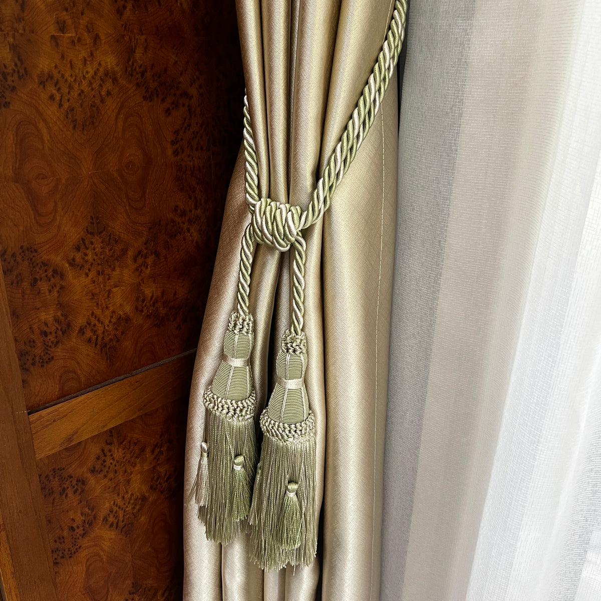 2 Pack Luxury Double Tassel Curtain Tieback, 27 in Total Length – Handcrafted Decorative Rope Holdback for Drapes, Curtains, and Home Décor E97187