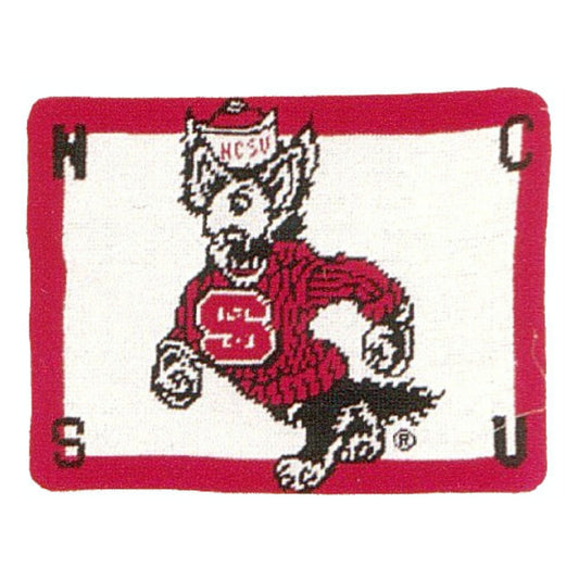 Handmade Wool Needlepoint Pillow Cover - Decorative Throw Cushion Cover - Vintage Floral Embroidery Design N C State University Red Wolf of NCSU