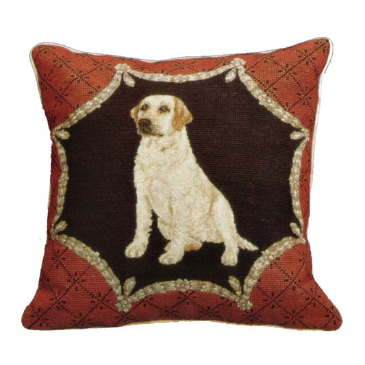 Handmade Wool Needlepoint Pillow Cover - Decorative Throw Cushion Cover - Vintage Floral Embroidery Design  yellow Labradorin red trimming frame