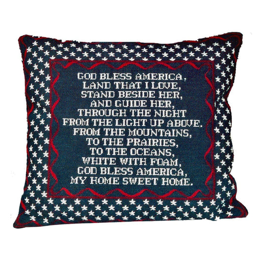Handmade Wool Needlepoint Pillow Cover - Decorative Throw Cushion Cover - Vintage Floral Embroidery Design God Bless America