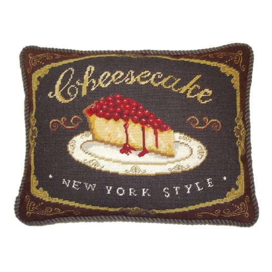 Handmade Wool Needlepoint Pillow Cover - Decorative Throw Cushion Cover - Vintage Floral Embroidery Design  cheesecake with brown cording