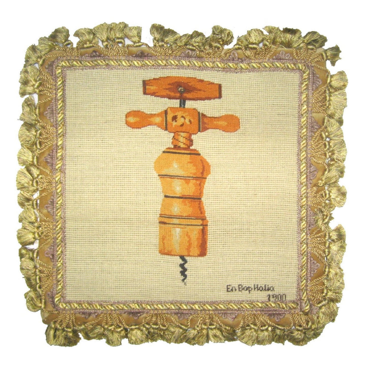 Handmade Wool Needlepoint Pillow Cover - Decorative Throw Cushion Cover - Vintage Floral Embroidery Design En Boy, Italia with 2 color tassel