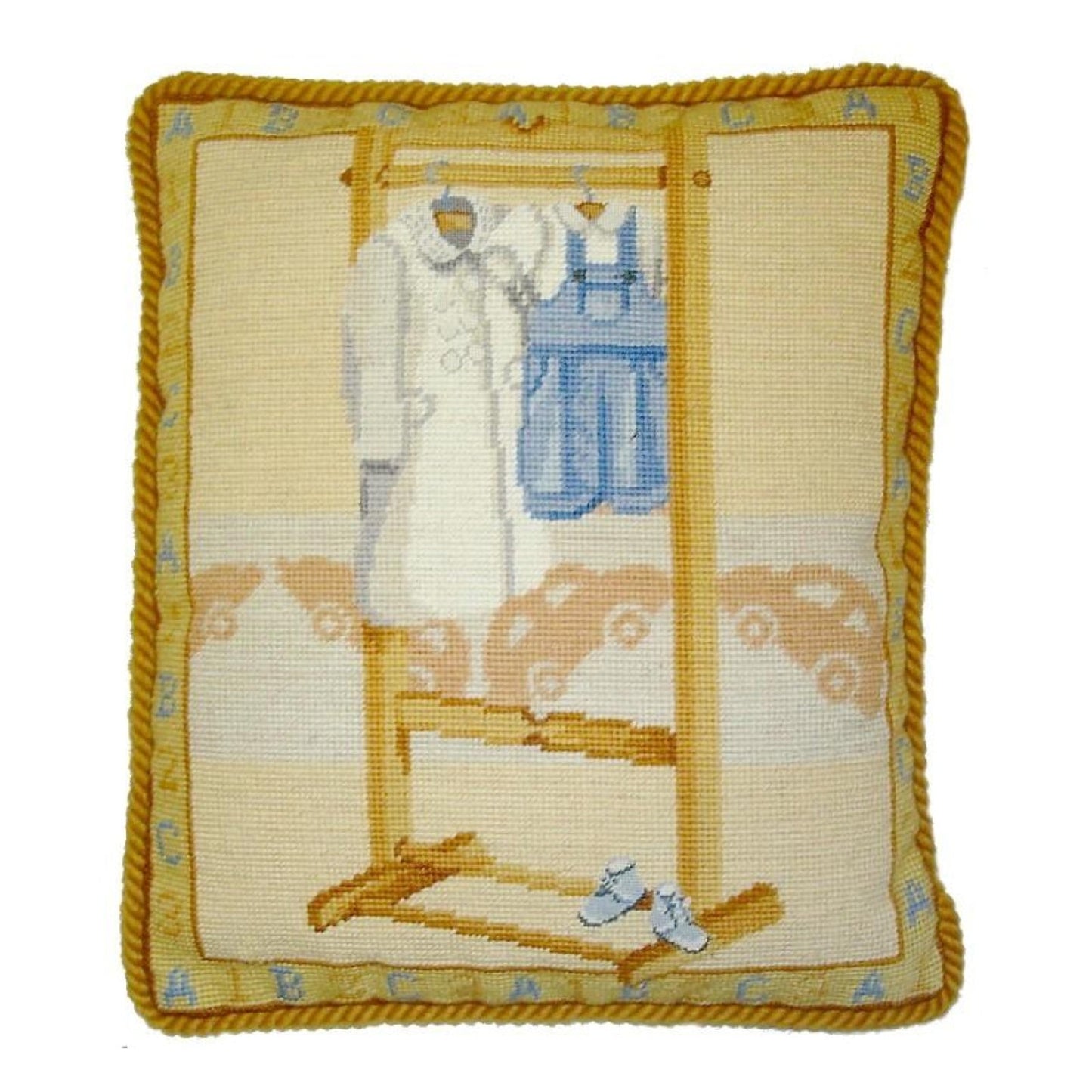 Handmade Wool Needlepoint Pillow Cover - Decorative Throw Cushion Cover - Vintage Floral Embroidery Design blue suit with gold cording