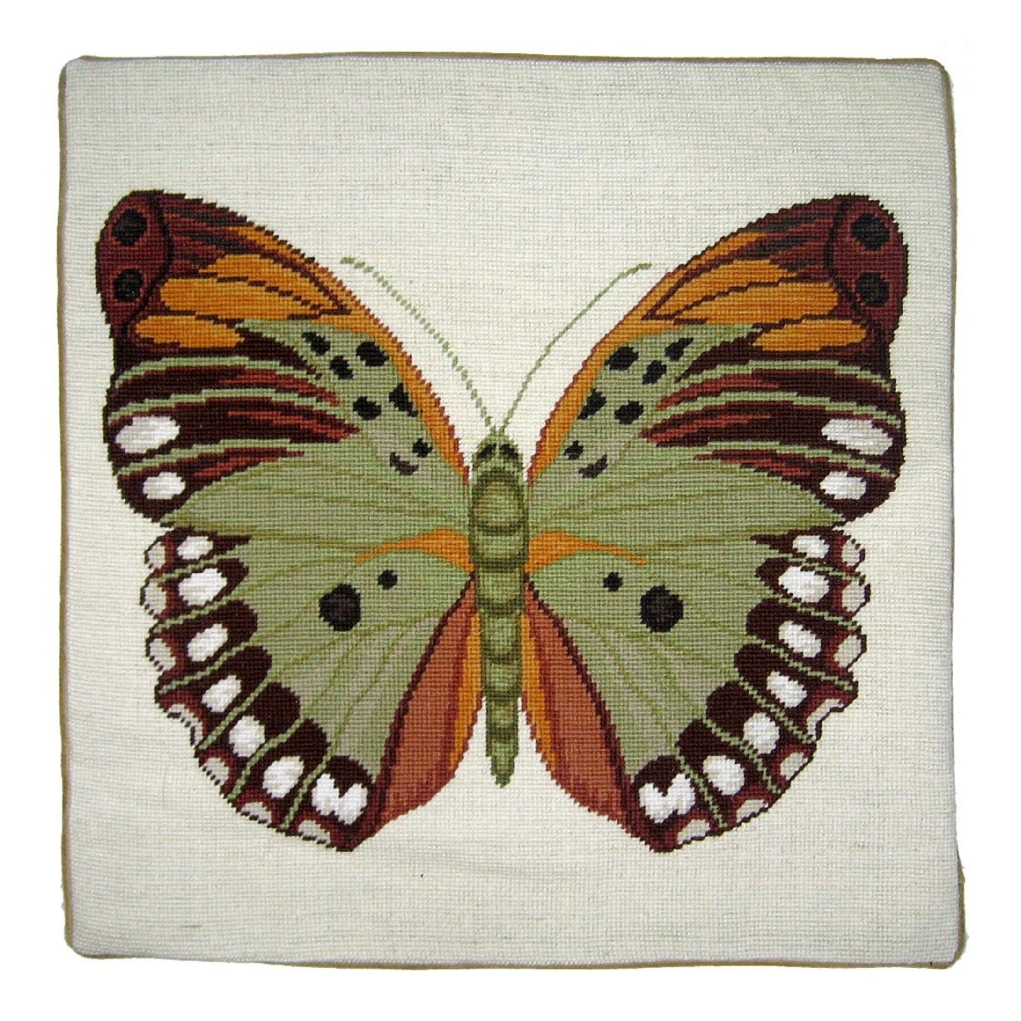 Handmade Wool Needlepoint Pillow Cover - Decorative Throw Cushion Cover - Vintage Floral Embroidery Design big butterfly 1
