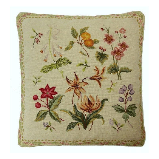 Handmade Wool Needlepoint Pillow Cover - Decorative Throw Cushion Cover - Vintage Floral Embroidery Design  Herbers orange fruite