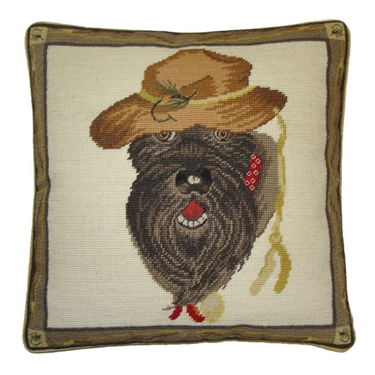 Handmade Wool Needlepoint Pillow Cover - Decorative Throw Cushion Cover - Vintage Floral Embroidery Design on , Pams 1st Schnauzer