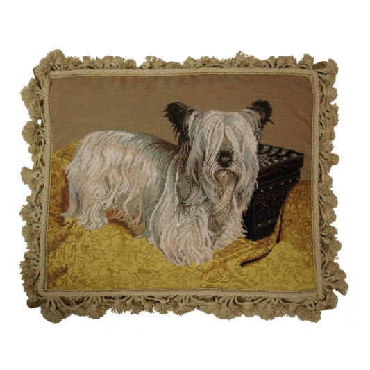 Handmade Wool Needlepoint Pillow Cover - Decorative Throw Cushion Cover - Vintage Floral Embroidery Design  Skye Terie in the yellow rug with nature tassel