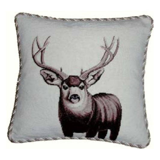 Handmade Wool Needlepoint Pillow Cover - Decorative Throw Cushion Cover - Vintage Floral Embroidery Design  Moose with 3 color cording