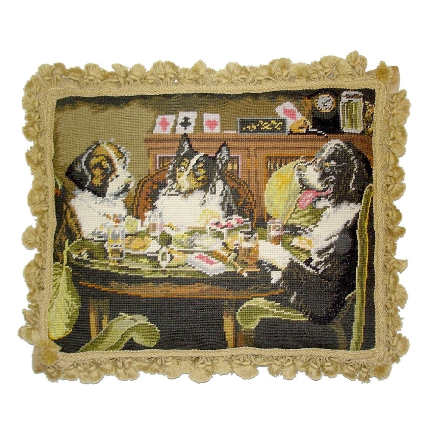 Handmade Wool Needlepoint Pillow Cover - Decorative Throw Cushion Cover - Vintage Floral Embroidery Design  Coolidge DogA Bold Bluff