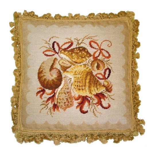 Handmade Wool Needlepoint Pillow Cover - Decorative Throw Cushion Cover - Vintage Floral Embroidery Design All shell with bowtie, dark bage tassels