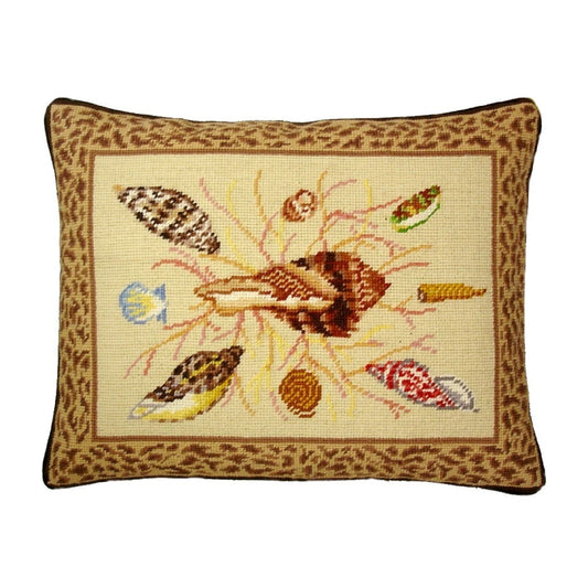 Handmade Wool Needlepoint Pillow Cover - Decorative Throw Cushion Cover - Vintage Floral Embroidery Design dark shell center animal print frame