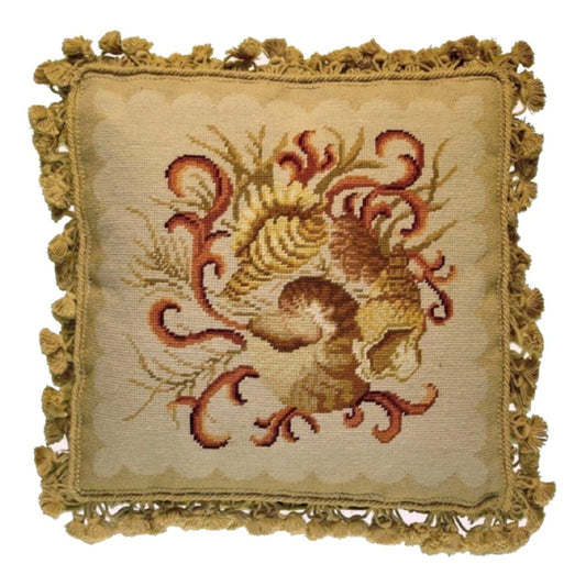 Handmade Wool Needlepoint Pillow Cover - Decorative Throw Cushion Cover - Vintage Floral Embroidery Design All shell with dark bage tassels