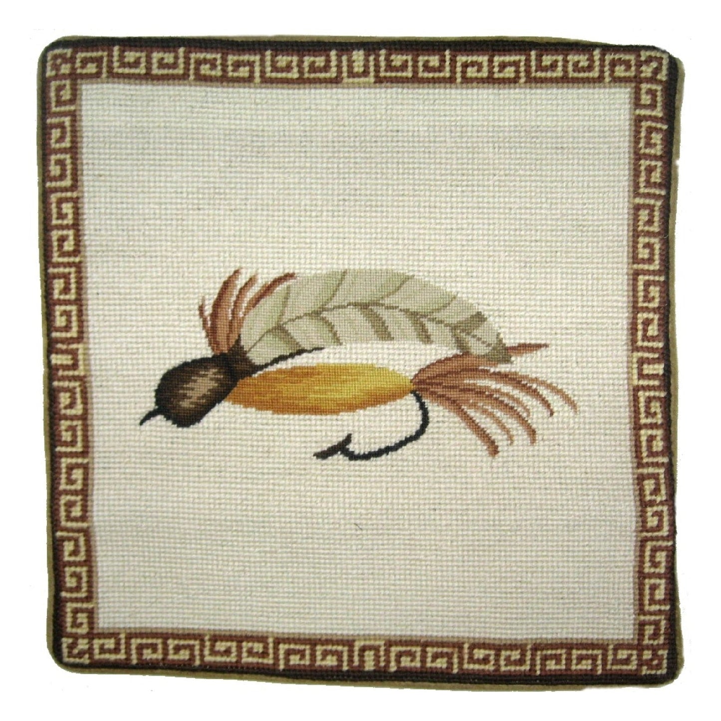 Handmade Wool Needlepoint Pillow Cover - Decorative Throw Cushion Cover - Vintage Floral Embroidery Design Fienst  white feather fish-hook
