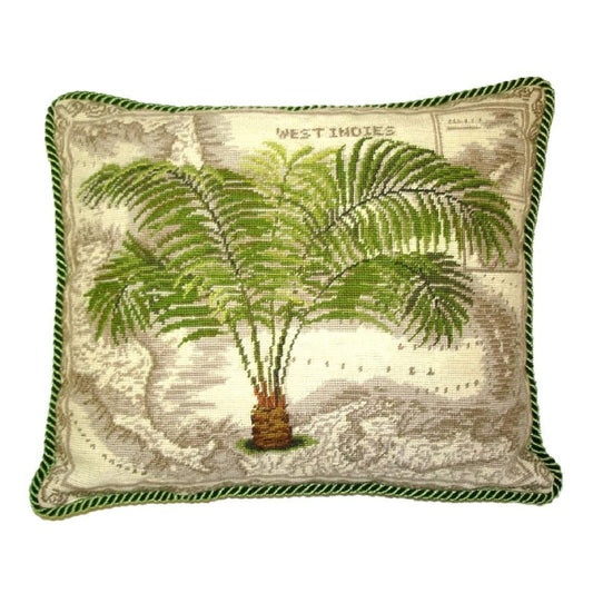 Handmade Wool Needlepoint Pillow Cover - Decorative Throw Cushion Cover - Vintage Floral Embroidery Design West Indies