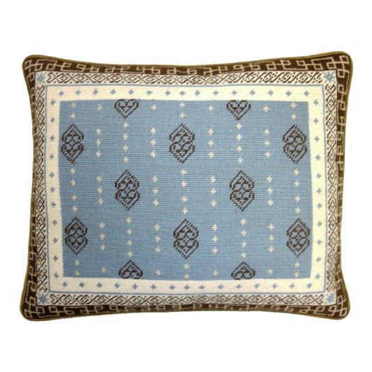 Handmade Wool Needlepoint Pillow Cover - Decorative Throw Cushion Cover - Vintage Floral Embroidery Design blue/brown heartscroll rct design