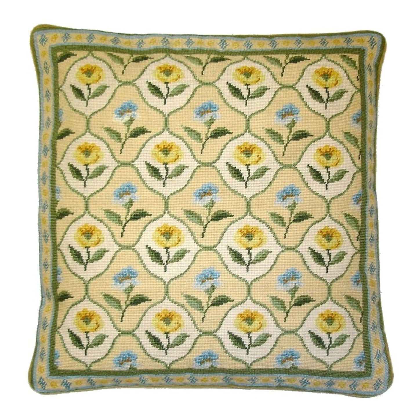 Handmade Wool Needlepoint Pillow Cover - Decorative Throw Cushion Cover - Vintage Floral Embroidery Design IIVV