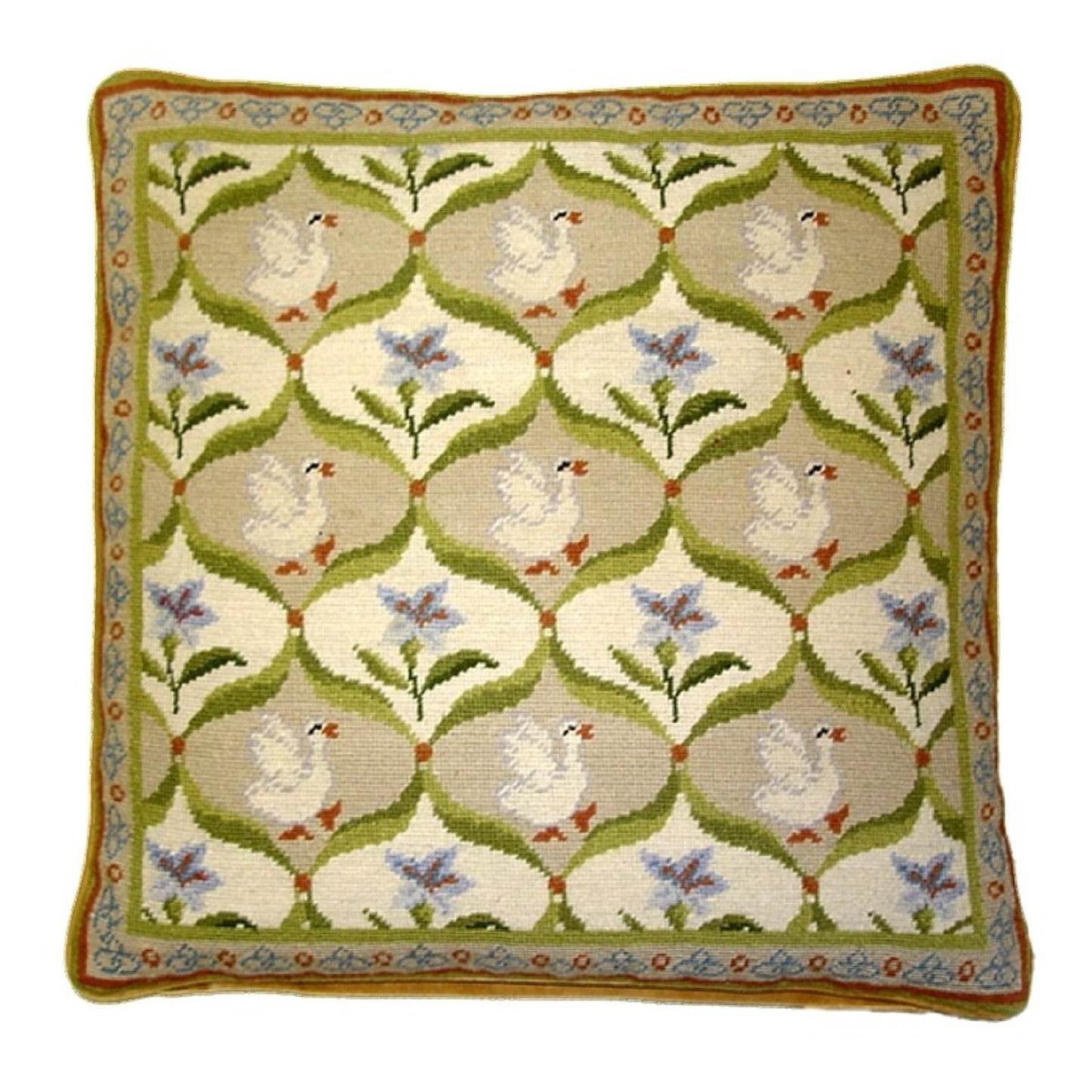 Handmade Wool Needlepoint Pillow Cover - Decorative Throw Cushion Cover - Vintage Floral Embroidery Design IIIVV