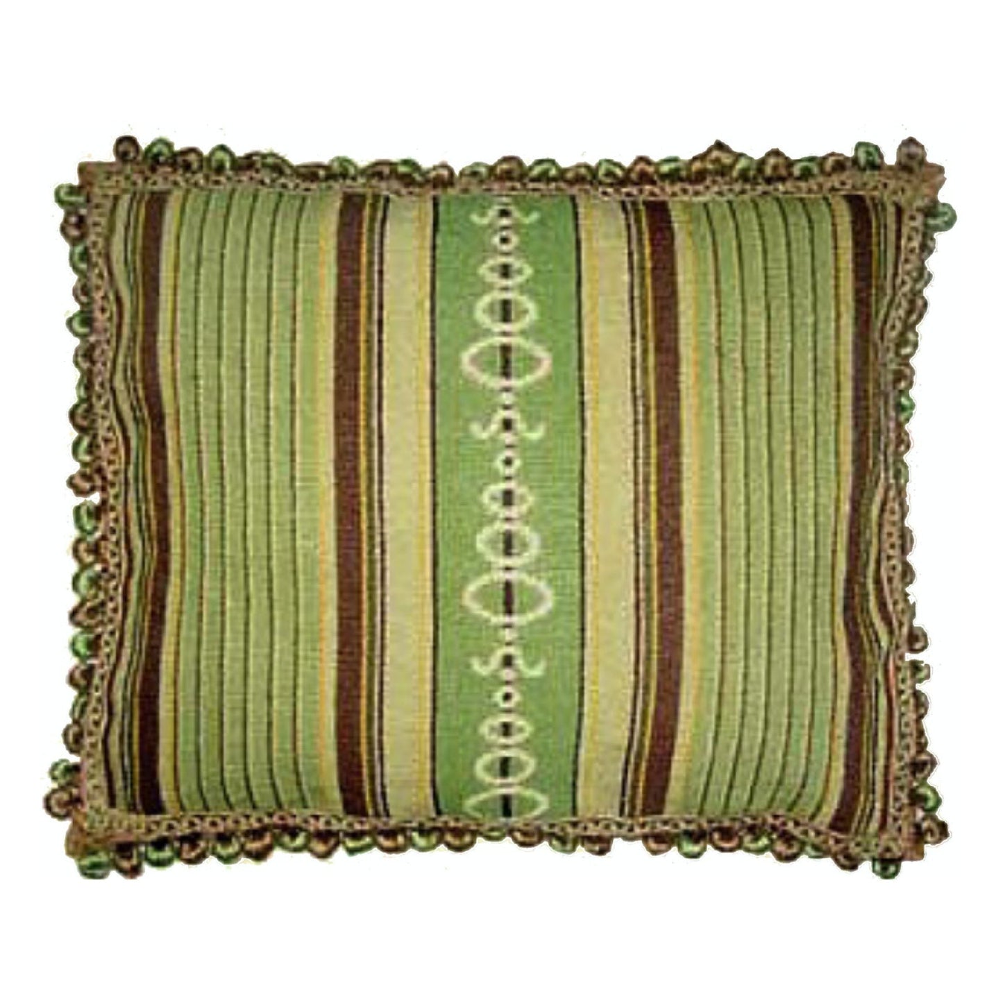 Handmade Wool Needlepoint Pillow Cover - Decorative Throw Cushion Cover - Vintage Floral Embroidery Design green/brown patten with 3 color tassels