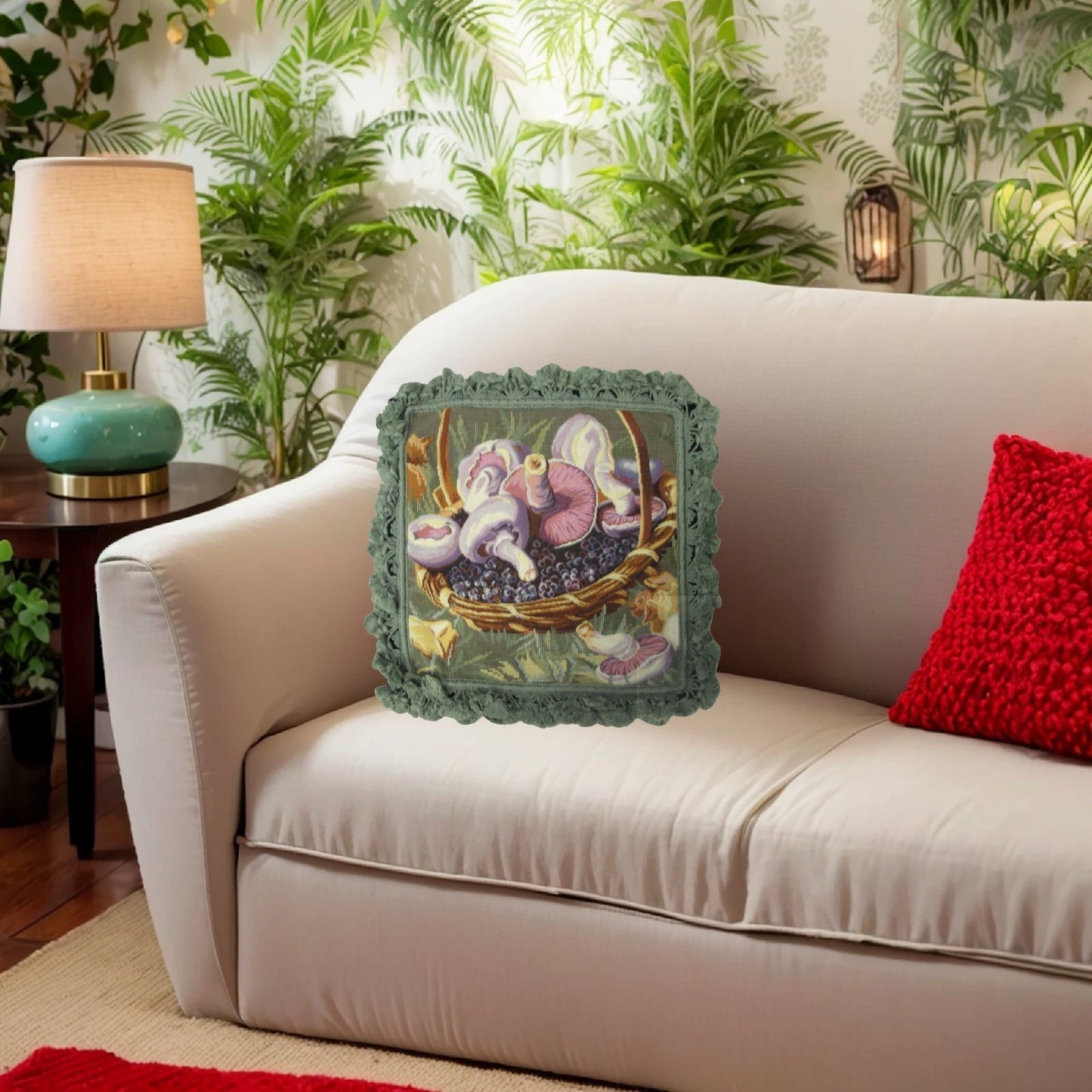 Handmade Wool Needlepoint Pillow Cover - Decorative Throw Cushion Cover - Vintage Floral Embroidery Design 2