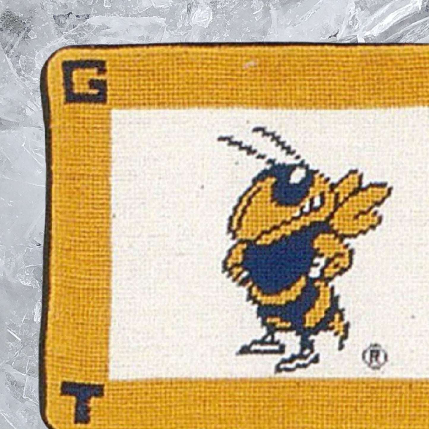 Handmade Wool Needlepoint Pillow Cover - Decorative Throw Cushion Cover - Vintage Floral Embroidery Design Georgia Institute of Technology Yellow Jackets