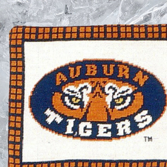 Handmade Wool Needlepoint Pillow Cover - Decorative Throw Cushion Cover - Vintage Floral Embroidery Design Auburn University of AL, Auburn Tiger
