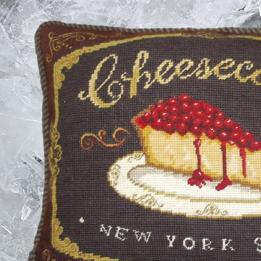 Handmade Wool Needlepoint Pillow Cover - Decorative Throw Cushion Cover - Vintage Floral Embroidery Design  cheesecake with brown cording