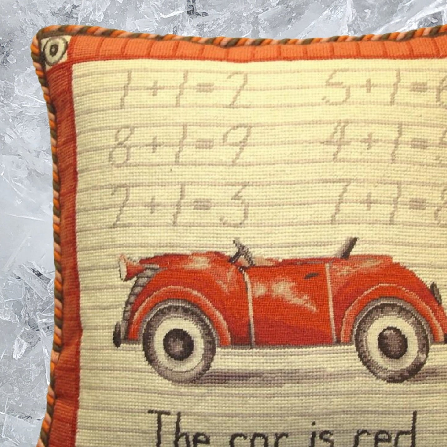 Handmade Wool Needlepoint Pillow Cover - Decorative Throw Cushion Cover - Vintage Floral Embroidery Design Car Lauren Hamilton Design