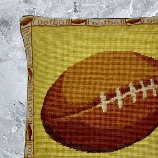 Handmade Wool Needlepoint Pillow Cover - Decorative Throw Cushion Cover - Vintage Floral Embroidery Design football