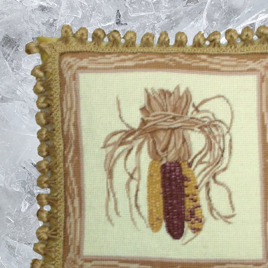 Handmade Wool Needlepoint Pillow Cover - Decorative Throw Cushion Cover - Vintage Floral Embroidery Design 3 color corns with tassel
