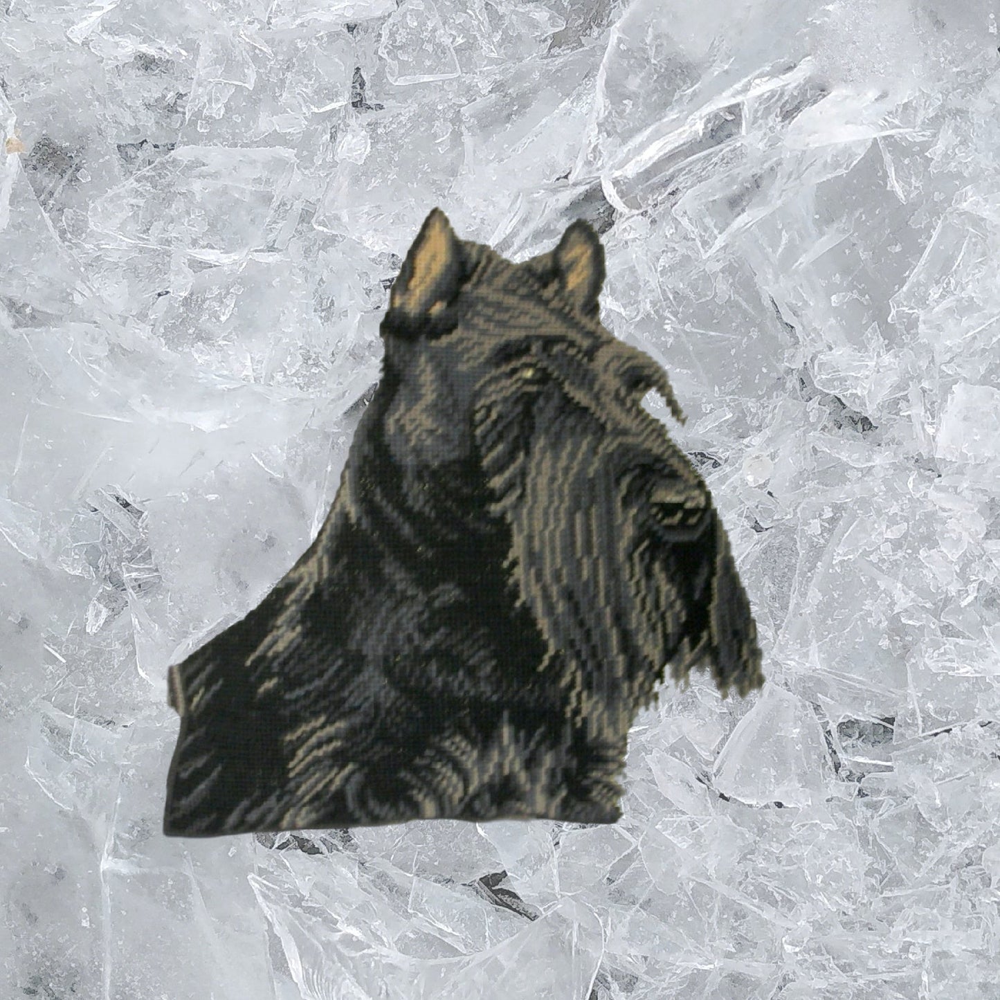 Handmade Wool Needlepoint Pillow Cover - Decorative Throw Cushion Cover - Vintage Floral Embroidery Design black Scottie with cording