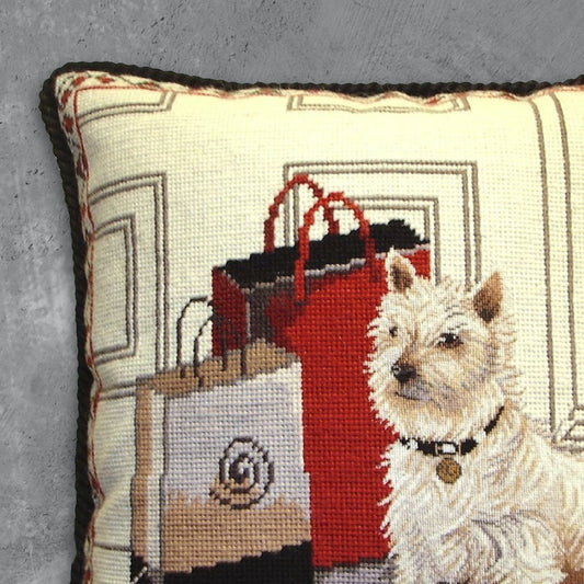 Handmade Wool Needlepoint Pillow Cover - Decorative Throw Cushion Cover - Vintage Floral Embroidery Design  with cording