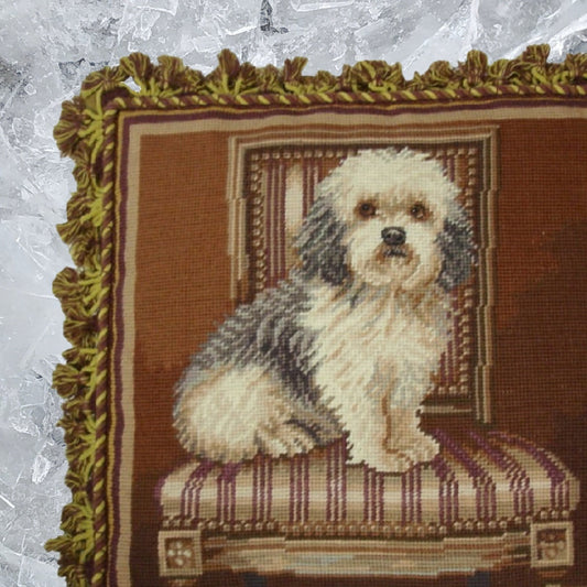 Handmade Wool Needlepoint Pillow Cover - Decorative Throw Cushion Cover - Vintage Floral Embroidery Design Elaine Vollherbst Design Elegant Terrier