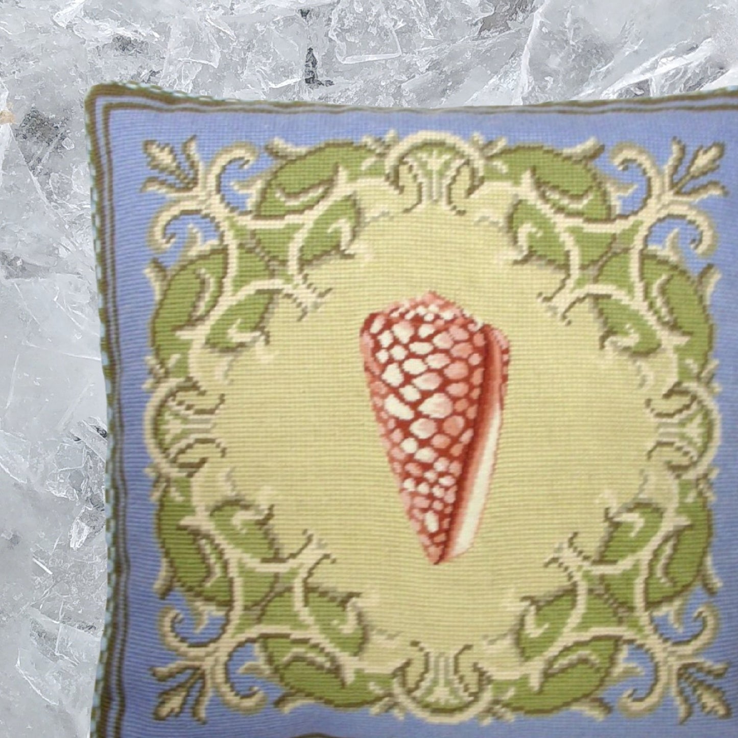 Handmade Wool Needlepoint Pillow Cover - Decorative Throw Cushion Cover - Vintage Floral Embroidery Design red shell with checker cording