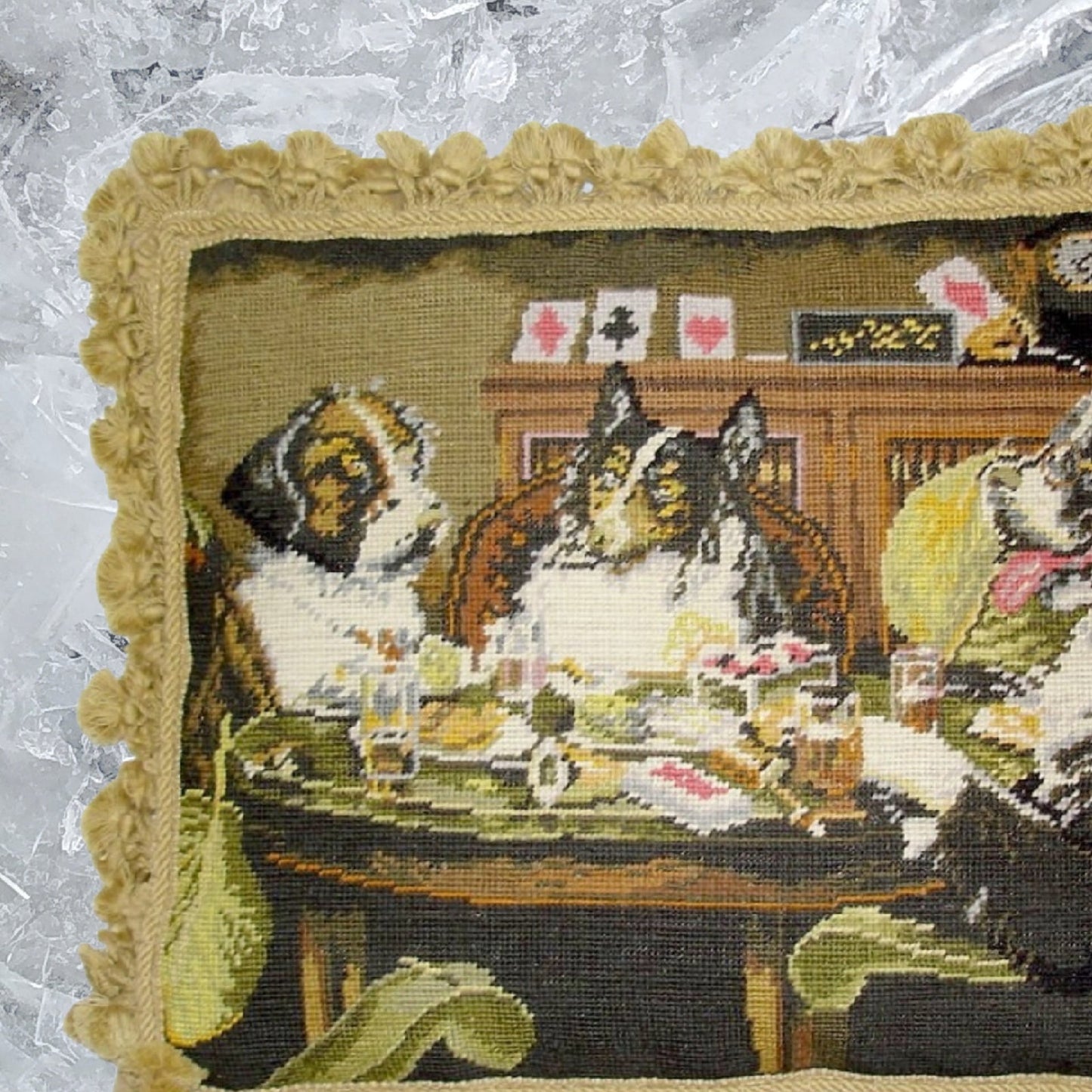 Handmade Wool Needlepoint Pillow Cover - Decorative Throw Cushion Cover - Vintage Floral Embroidery Design  Coolidge DogA Bold Bluff